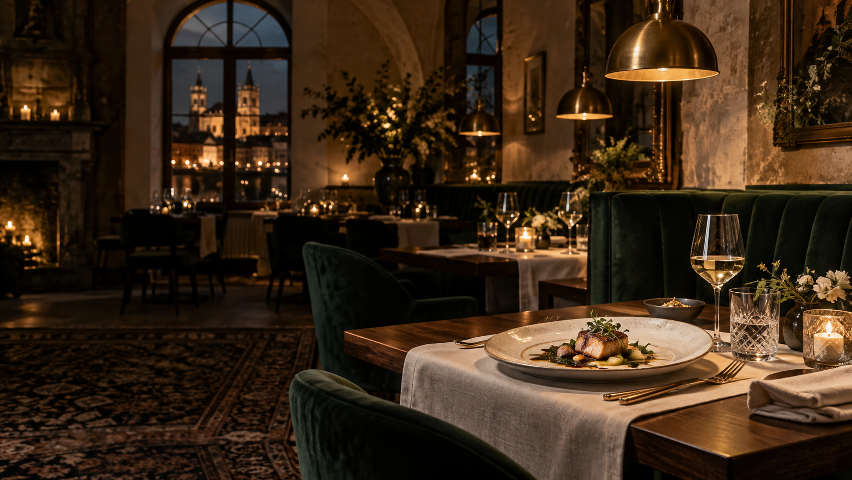 Ciepłe wnętrze restauracji Stolik Blasku