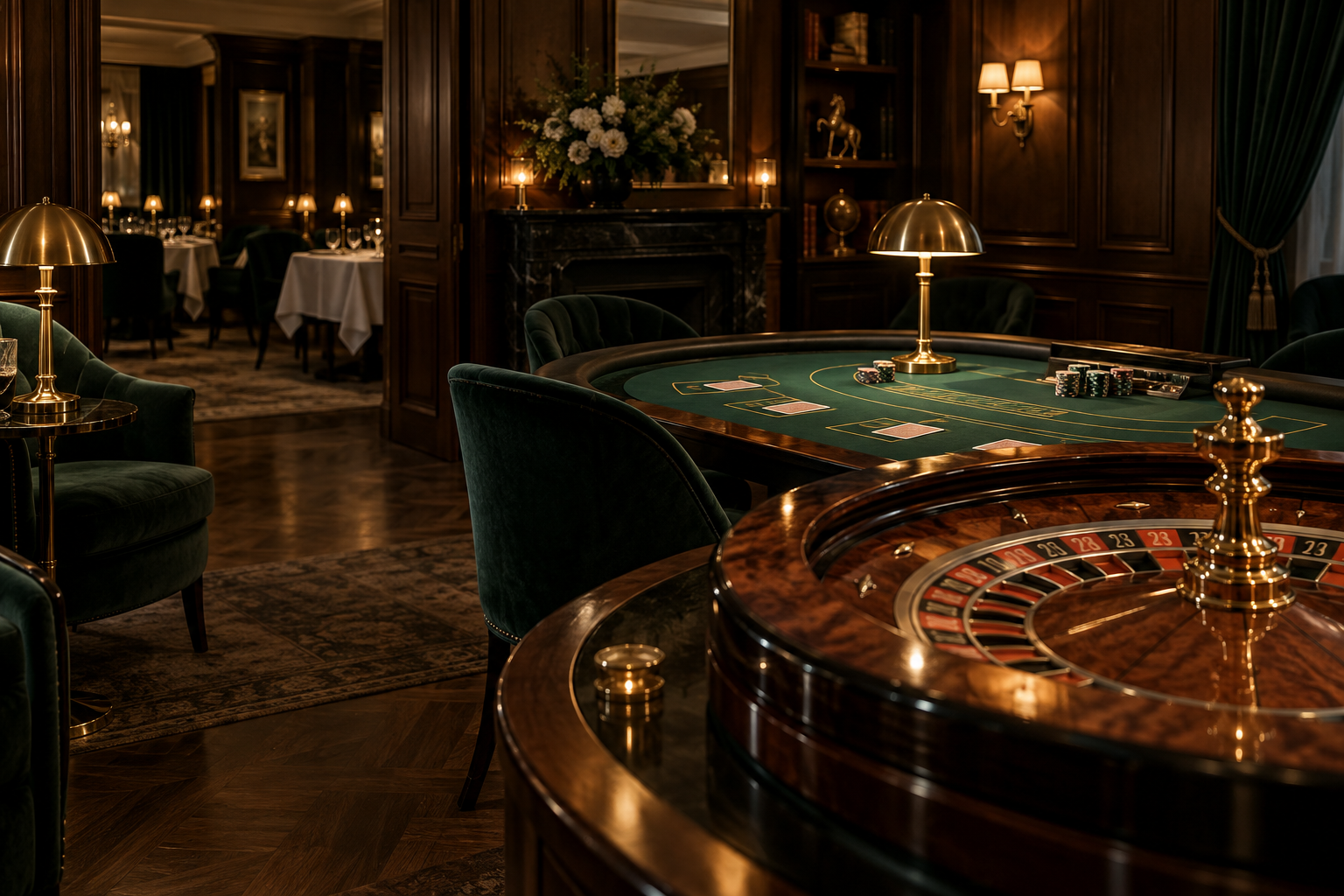 Elegancka sala kasyna ze stołem ruletki